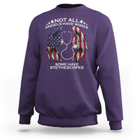 Funny Nurse Sweatshirt Nurse Appreciation American Flag Angel Wings Not All Angels Have Wings Some Have Stethoscopes Nursing Nurse Life, Nurse Pride - Wonder Print Shop
