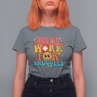 Funny Nurse T Shirt For Women Retro Groovy Will Work For Snuggles Comfy Nicu Nurse Neonatal Nurse Life, Nurse Appreciation Gift for Nurse Week - Wonder Print Shop