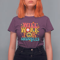 Funny Nurse T Shirt For Women Retro Groovy Will Work For Snuggles Comfy Nicu Nurse Neonatal Nurse Life, Nurse Appreciation Gift for Nurse Week - Wonder Print Shop