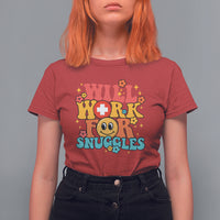 Funny Nurse T Shirt For Women Retro Groovy Will Work For Snuggles Comfy Nicu Nurse Neonatal Nurse Life, Nurse Appreciation Gift for Nurse Week - Wonder Print Shop