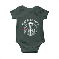 Is He Dead Yet Subtle FDT Baby Onesie Funny Skeleton Drinking Coffee