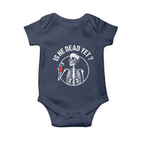 Is He Dead Yet Subtle FDT Baby Onesie Funny Skeleton Drinking Coffee