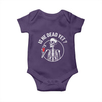 Is He Dead Yet Subtle FDT Baby Onesie Funny Skeleton Drinking Coffee