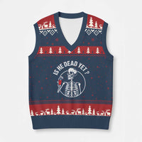 Is He Dead Yet Subtle FDT V-Neck Knit Sweater Vest Funny Skeleton Drinking Coffee - Wonder Print Shop