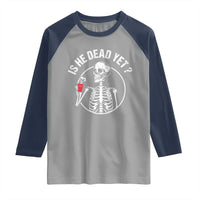 Is He Dead Yet Subtle FDT Raglan Shirt Funny Skeleton Drinking Coffee
