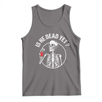 Is He Dead Yet Subtle FDT Tank Top Funny Skeleton Drinking Coffee