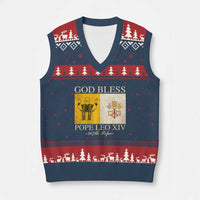 God Bless Pope Leo XIV V-Neck Knit Sweater Vest 267th Pope Vatican Flag - Wonder Print Shop