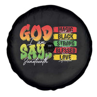 God Says I Am Spare Tire Cover Juneteenth Faith Black Excellence Affirmation Pan-African Colors - Wonder Print Shop