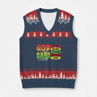 God Says I Am V-Neck Knit Sweater Vest Juneteenth Faith Black Excellence Affirmation Pan-African Colors - Wonder Print Shop
