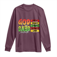 God Says I Am Long Sleeve Shirt Juneteenth Faith Black Excellence Affirmation Pan-African Colors - Wonder Print Shop