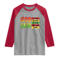 God Says I Am Raglan Shirt Juneteenth Faith Black Excellence Affirmation Pan-African Colors - Wonder Print Shop