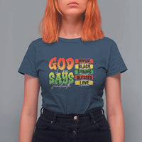 God Says I Am T Shirt For Women Juneteenth Faith Black Excellence Affirmation Pan-African Colors - Wonder Print Shop