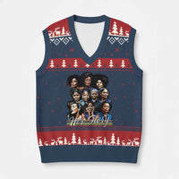 HerStory Tribute V-Neck Knit Sweater Vest Celebrating Legendary Black Women of History and Power - Wonder Print Shop