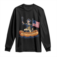 George Washington Crossing The Delaware on Hot Dog Boat Long Sleeve Shirt Funny BBQ Party 4th of July Graphic