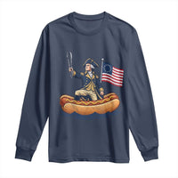George Washington Crossing The Delaware on Hot Dog Boat Long Sleeve Shirt Funny BBQ Party 4th of July Graphic