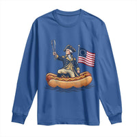 George Washington Crossing The Delaware on Hot Dog Boat Long Sleeve Shirt Funny BBQ Party 4th of July Graphic