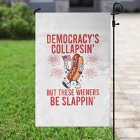 Funny Patriotic Hotdog Cartoon 4th of July Fireworks Garden Flag Democracys Collapsin But These Wieners Be Slappin