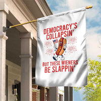 Funny Patriotic Hotdog Cartoon 4th of July Fireworks Garden Flag Democracys Collapsin But These Wieners Be Slappin