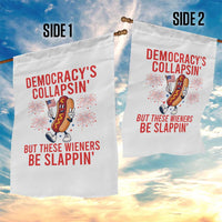 Funny Patriotic Hotdog Cartoon 4th of July Fireworks Garden Flag Democracys Collapsin But These Wieners Be Slappin