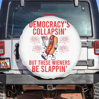 Funny Patriotic Hotdog Cartoon 4th of July Fireworks Spare Tire Cover Democracys Collapsin But These Wieners Be Slappin