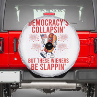 Funny Patriotic Hotdog Cartoon 4th of July Fireworks Spare Tire Cover Democracys Collapsin But These Wieners Be Slappin