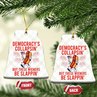 Funny Patriotic Hotdog Cartoon 4th of July Fireworks Ceramic Ornament Democracys Collapsin But These Wieners Be Slappin