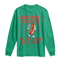 Funny Patriotic Hotdog Cartoon 4th of July Fireworks Long Sleeve Shirt Democracys Collapsin But These Wieners Be Slappin