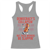 Funny Patriotic Hotdog Cartoon 4th of July Fireworks Racerback Tank Top Democracys Collapsin But These Wieners Be Slappin