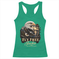 Fly Free Jackie Big Bear Bald Eagle Memorial Racerback Tank Top California Valley Sunset Forest Nature Graphic