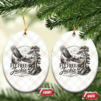 Fly Free Jackie Vintage Etching Soaring Eagle Ceramic Ornament Big Bear Lake Wilderness Graphic