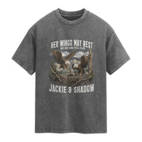 Her Wings May Rest Jackie and Shadow Washed Cotton T-Shirt Bald Eagle Nest Family Tribute Graphic