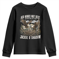 Her Wings May Rest Jackie and Shadow Youth Sweatshirt Bald Eagle Nest Family Tribute Graphic