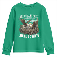 Her Wings May Rest Jackie and Shadow Youth Sweatshirt Bald Eagle Nest Family Tribute Graphic
