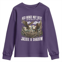 Her Wings May Rest Jackie and Shadow Youth Sweatshirt Bald Eagle Nest Family Tribute Graphic