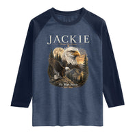 Jackie Forever Our Queen Bald Eagle 2012 2026 Memorial Raglan Shirt Fly High in Big Bear Moonlit Mountain Tribute