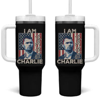 Stand With Charlie Tumbler With Handle Patriotic Free Speech We The People American Flag Graphic - Wonder Print Shop