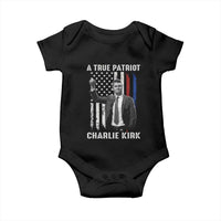 Charlie Kirk Tribute Baby Onesie A True Patriot Freedom American Flag - Wonder Print Shop
