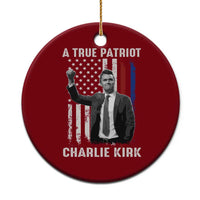 Charlie Kirk Tribute Ceramic Ornament A True Patriot Freedom American Flag - Wonder Print Shop