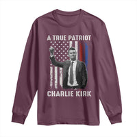 Charlie Kirk Tribute Long Sleeve Shirt A True Patriot Freedom American Flag - Wonder Print Shop