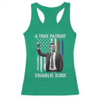Charlie Kirk Tribute Racerback Tank Top A True Patriot Freedom American Flag - Wonder Print Shop