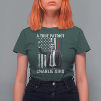 Charlie Kirk Tribute T Shirt For Women A True Patriot Freedom American Flag - Wonder Print Shop