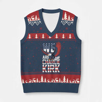 We Are Charlie Kirk Patriotic V-Neck Knit Sweater Vest United We Stand Strong and Honor American Eagle Graphic - Wonder Print Shop