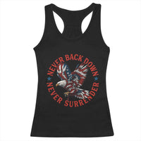Patriotic American Eagle Graphic Racerback Tank Top Never Back Down Never Surrender Memorial for Freedom Fighters - Wonder Print Shop