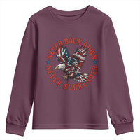 Patriotic American Eagle Graphic Youth Sweatshirt Never Back Down Never Surrender Memorial for Freedom Fighters - Wonder Print Shop