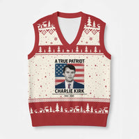 A True Patriot Memorial V-Neck Knit Sweater Vest Charlie Kirk Legacy The Greatness of Our Nation - Wonder Print Shop