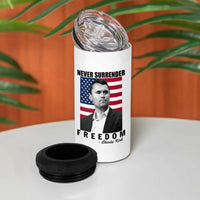 Never Surrender Freedom 4 in 1 Can Cooler Tumbler Patriotic Charlie Kirk Tribute American Flag - Wonder Print Shop