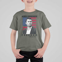 Never Surrender Freedom T Shirt For Kid Patriotic Charlie Kirk Tribute American Flag - Wonder Print Shop