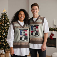 Never Surrender Freedom V-Neck Knit Sweater Vest Patriotic Charlie Kirk Tribute American Flag - Wonder Print Shop
