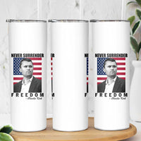 Never Surrender Freedom Skinny Tumbler Patriotic Charlie Kirk Tribute American Flag - Wonder Print Shop