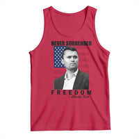 Never Surrender Freedom Tank Top Patriotic Charlie Kirk Tribute American Flag - Wonder Print Shop